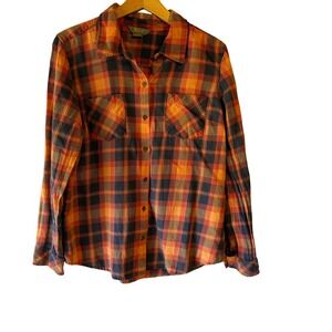 Naturals‎ Reflections Women's Plaid Flannel Button Up Shirt Orange Navy M